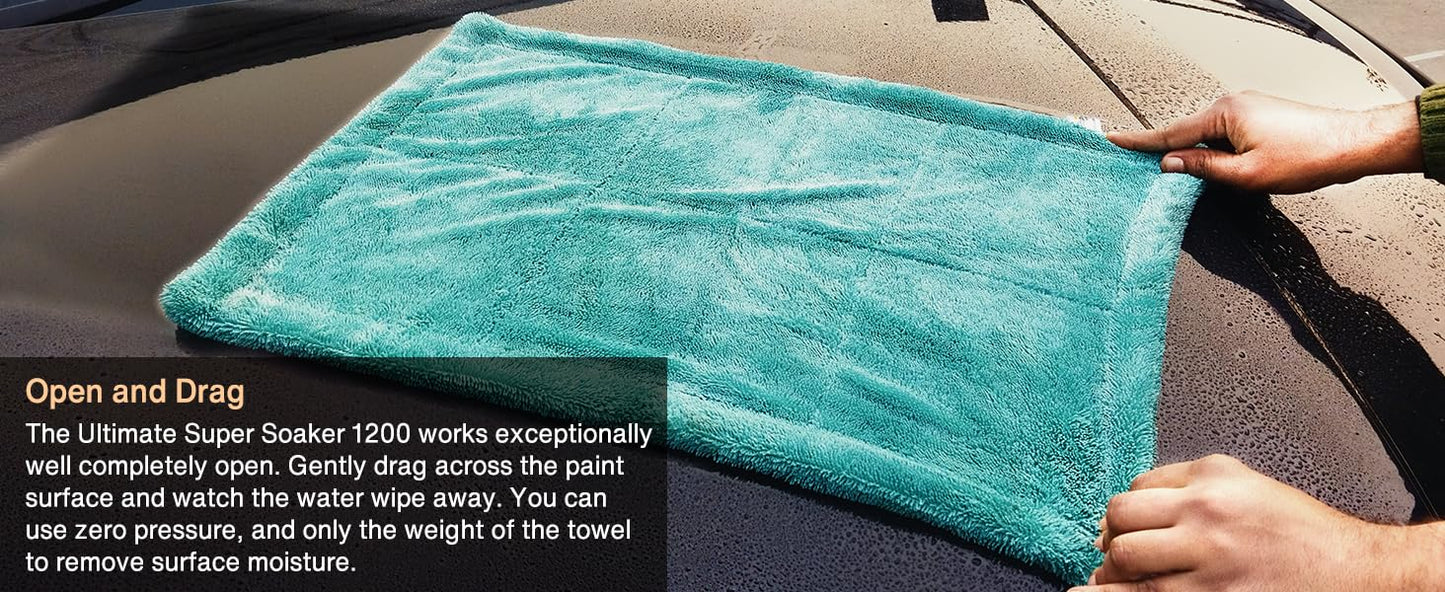 CARSUPPLYCO 1200 GSM Car Drying Towel – Ultra Plush Dual-Sided Microfiber | 40x40 cm | Lint-Free & Edgeless | Super Absorbent | Aqua Blue-Grey