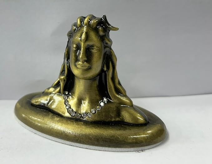 CARSUPPLYCO Handcrafted Adiyogi Shiva Idol for Car Dashboard – Handcrafted Metal Finish with Diamond Accent | Bronze Look (3.5 Inch) (Antique Gold)
