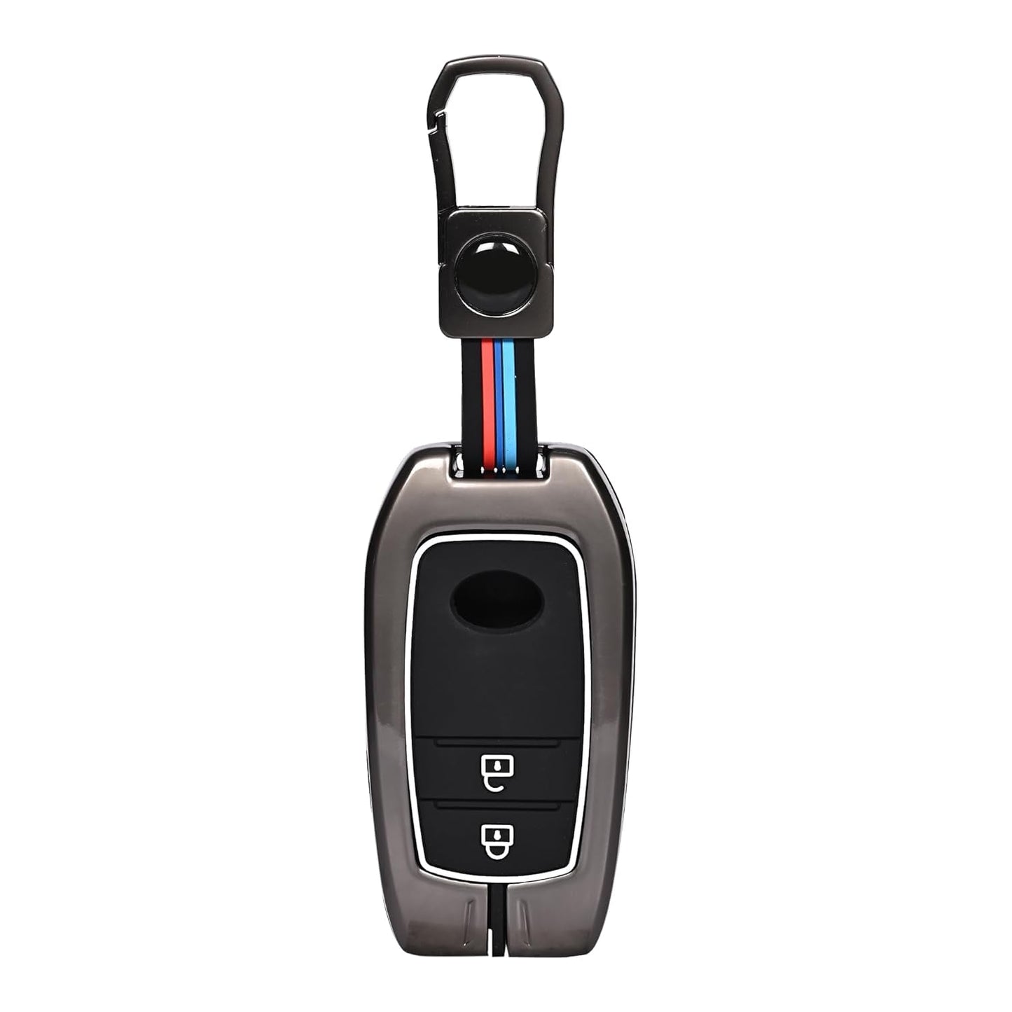 CARSUPPLYCO Metal Key Cover Compatible with Toyota Innova Crysta, Hilux, Invicto – 2 Button Smart Key Only (Black)