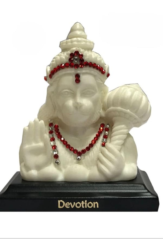 CARSUPPLYCO x Devotion Ramdoot Hanuman Shwet Idol for Car Dashboard & Home | White Polymarble Bajrangbali Statue with Handcrafted Detailing
