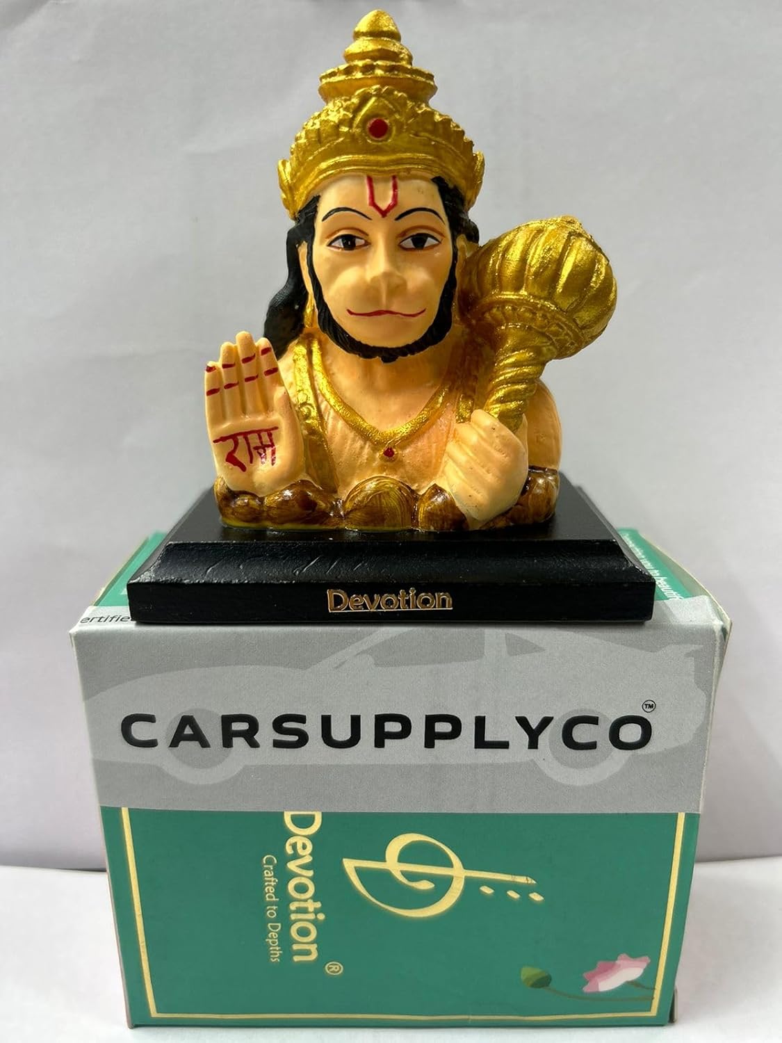 CARSUPPLYCO x Devotion Lord Hanuman Idol for Car Dashboard | Compact Polyresin Statue with “Ram” Inscription | Elegant Golden Finish | Spiritual Car Accessory