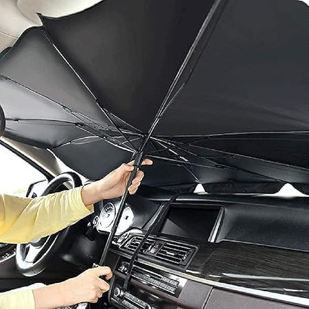 CARSUPPLYCO Sturdy All Weather Windshield Sun Shade Umbrella for Car – Foldable, UV Reflective, Easy Storage