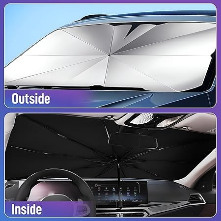 CARSUPPLYCO Sturdy All Weather Windshield Sun Shade Umbrella for Car – Foldable, UV Reflective, Easy Storage