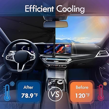 CARSUPPLYCO Sturdy All Weather Windshield Sun Shade Umbrella for Car – Foldable, UV Reflective, Easy Storage