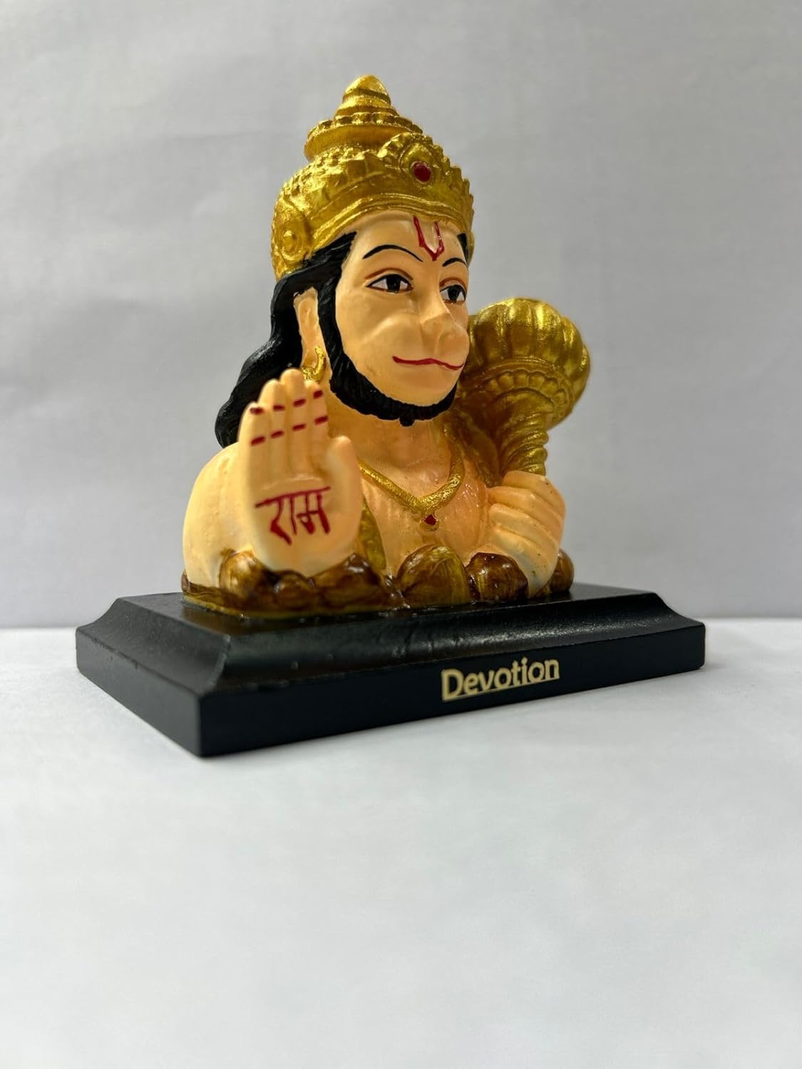 CARSUPPLYCO x Devotion Lord Hanuman Idol for Car Dashboard | Compact Polyresin Statue with “Ram” Inscription | Elegant Golden Finish | Spiritual Car Accessory