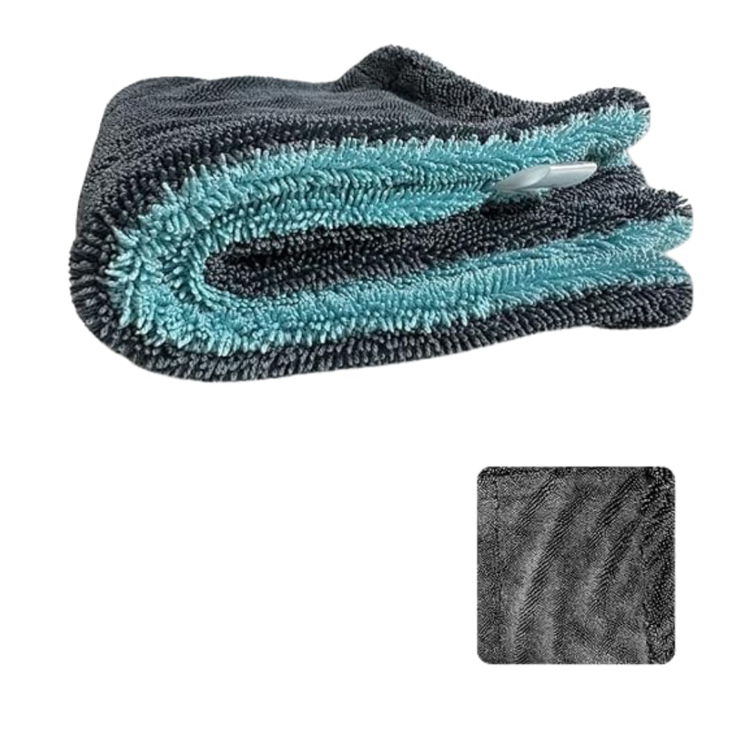 CARSUPPLYCO 1200 GSM Magic Car Cloth – Ultra Plush Dual-Sided Microfiber | 40x60 cm | Lint-Free & Edgeless | Super Absorbent | Aqua Blue-Grey| Made in India for India