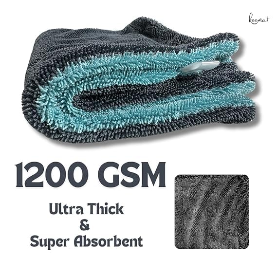 CARSUPPLYCO 1200 GSM Magic Car Cloth – Ultra Plush Dual-Sided Microfiber | 40x60 cm | Lint-Free & Edgeless | Super Absorbent | Aqua Blue-Grey| Made in India for India