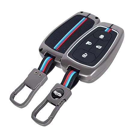 CARSUPPLYCO Metal Silicone Key Cover Compatible with Tata Nexon, Harrier, Safari, Altroz, Tigor, Tiago EV, Punch – 4 Button Smart Key – Black | Bonus Premium Car Freshener Included