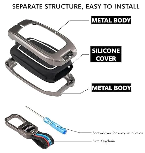 CARSUPPLYCO Metal Silicone Key Cover Compatible with Tata Nexon, Harrier, Safari, Altroz, Tigor, Tiago EV, Punch – 4 Button Smart Key – Black | Bonus Premium Car Freshener Included