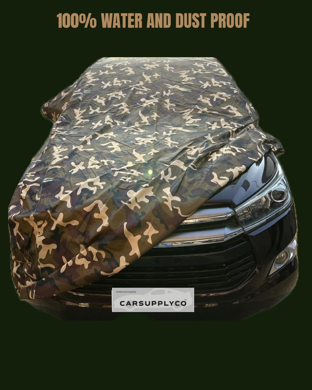 CARSUPPLYCO Waterproof Car Cover for Hyundai Exter – Camouflage Design | UV, Dust & Rain Protection | Triple Stitched | Windproof Belt & Mirror Pockets | All-Weather Outdoor Use