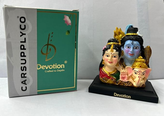 CARSUPPLYCO Shiv Parivar Idol for Car Dashboard | Lord Shiva Parvati Ganesha Statue | Devotion Series | Handcrafted Polyresin Idol for Home Temple & Gifting