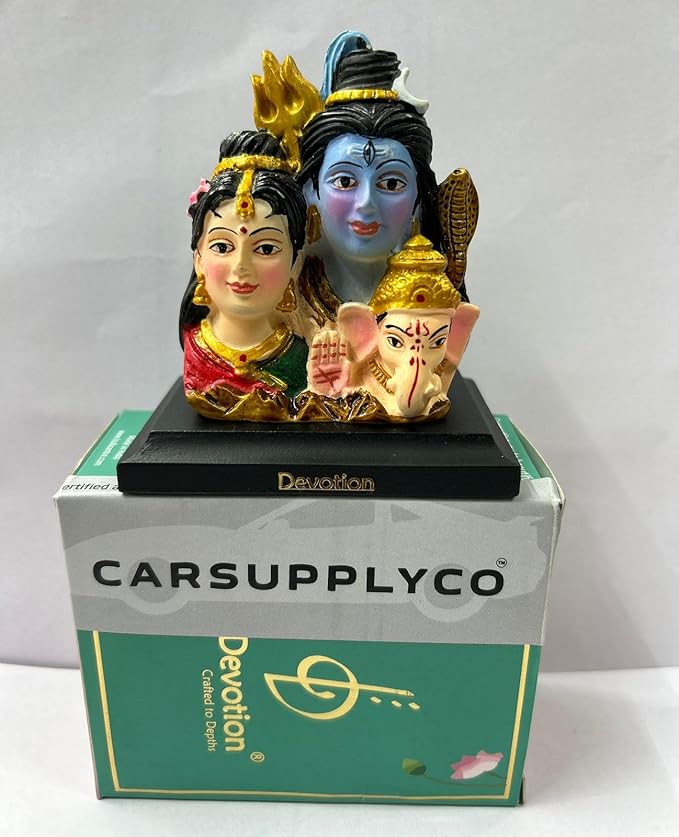 CARSUPPLYCO Shiv Parivar Idol for Car Dashboard | Lord Shiva Parvati Ganesha Statue | Devotion Series | Handcrafted Polyresin Idol for Home Temple & Gifting
