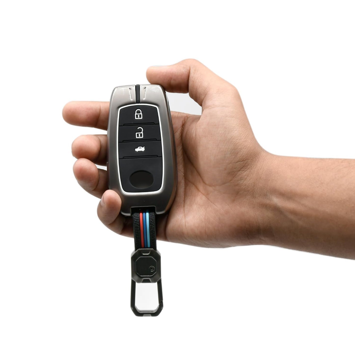 CARSUPPLYCO Premium Metal Key Cover for Fortuner, Legender, Innova Hycross, Invicto | 3-Button Smart Key Case – Stylish & Durable Key Shell with Full Protection (Black)