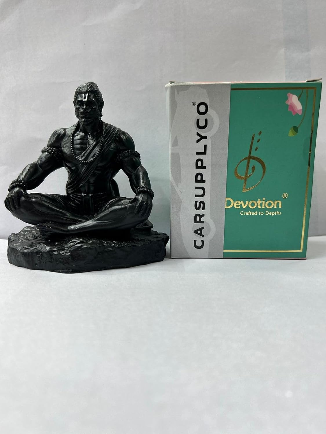 CARSUPPLYCO Adiyogi Hanuman Idol in Meditation Pose | Matte Black Polyresin Statue for Car Dashboard, Home Temple & Office Decor | Divine & Powerful Spiritual Decor