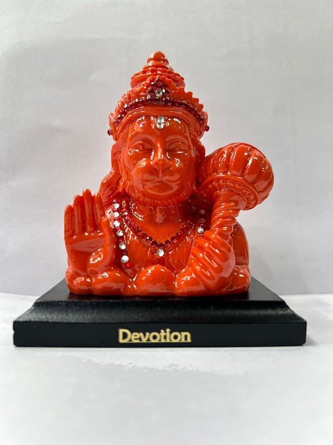 CARSUPPLYCO Premuim Lord Hanuman Idol for Car Dashboard – “Devotion” Edition | Orange Murti with Decorative Stones (4 Inch)