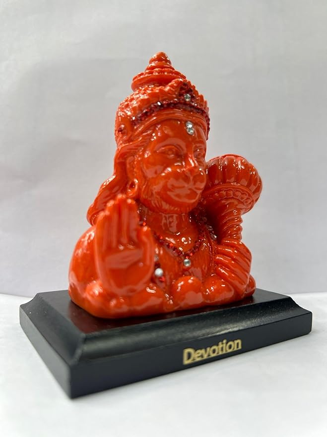 CARSUPPLYCO Premuim Lord Hanuman Idol for Car Dashboard – “Devotion” Edition | Orange Murti with Decorative Stones (4 Inch)