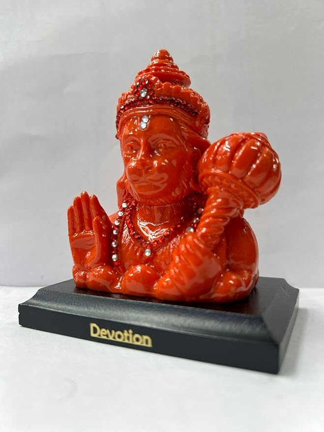 CARSUPPLYCO Premuim Lord Hanuman Idol for Car Dashboard – “Devotion” Edition | Orange Murti with Decorative Stones (4 Inch)