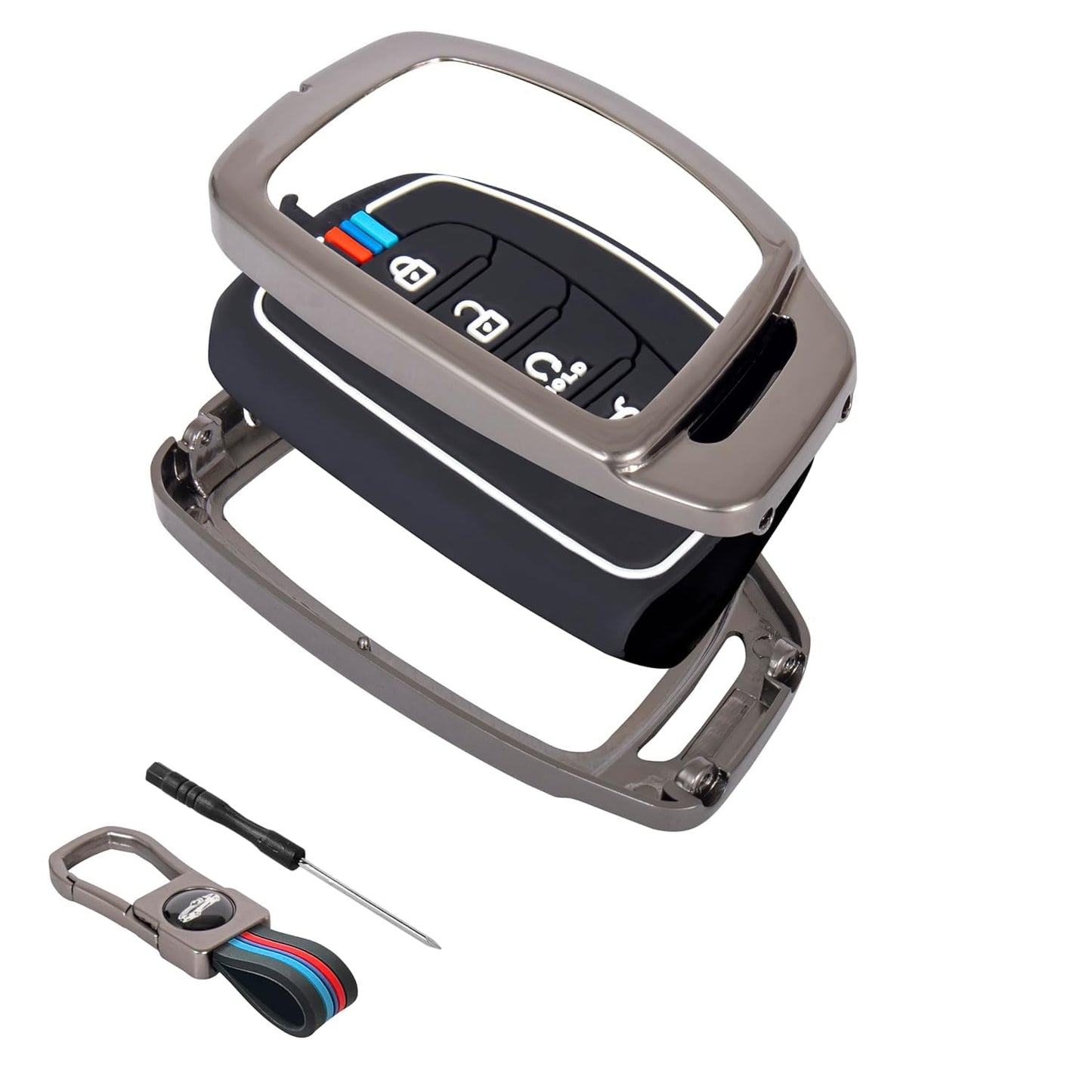 CARSUPPLYCO Premium Metal Key Cover for Hyundai Creta EV & Alcazar – Compatible with 4-Button Smart Key – Durable Protection Case – Black