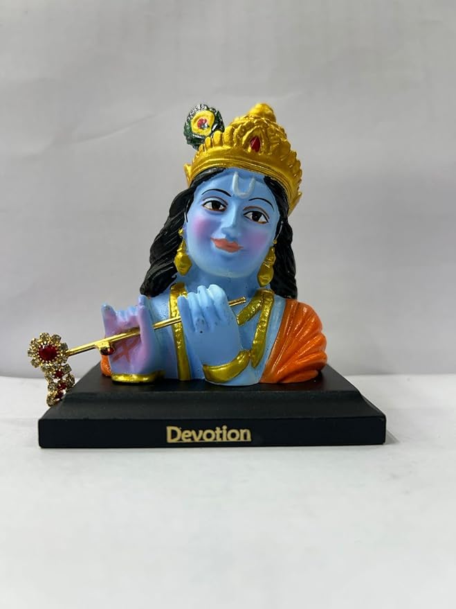 CARSUPPLYCO Lord Krishna Idol for Car Dashboard – “Devotion” Edition | Blue Flute Playing Murti with Decorative Crown (4 Inch)