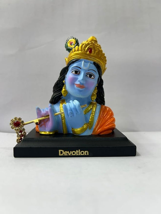 CARSUPPLYCO Lord Krishna Idol for Car Dashboard – “Devotion” Edition | Blue Flute Playing Murti with Decorative Crown (4 Inch)