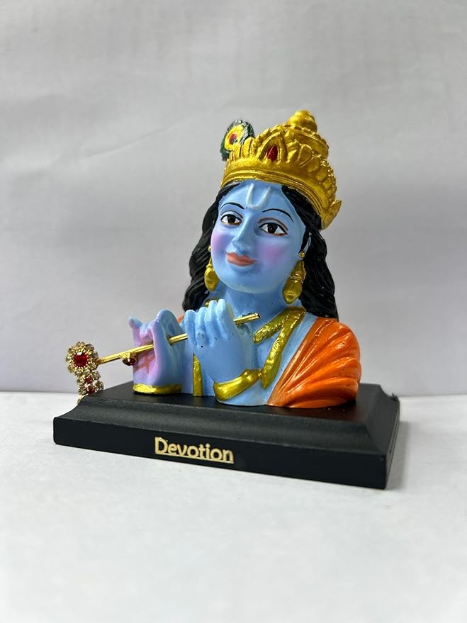CARSUPPLYCO Lord Krishna Idol for Car Dashboard – “Devotion” Edition | Blue Flute Playing Murti with Decorative Crown (4 Inch)