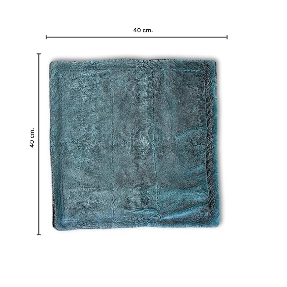 CARSUPPLYCO 1200 GSM Car Drying Towel – Ultra Plush Dual-Sided Microfiber | 40x40 cm | Lint-Free & Edgeless | Super Absorbent | Aqua Blue-Grey