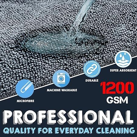 CARSUPPLYCO 1200 GSM Car Drying Towel – Ultra Plush Dual-Sided Microfiber | 40x40 cm | Lint-Free & Edgeless | Super Absorbent | Aqua Blue-Grey