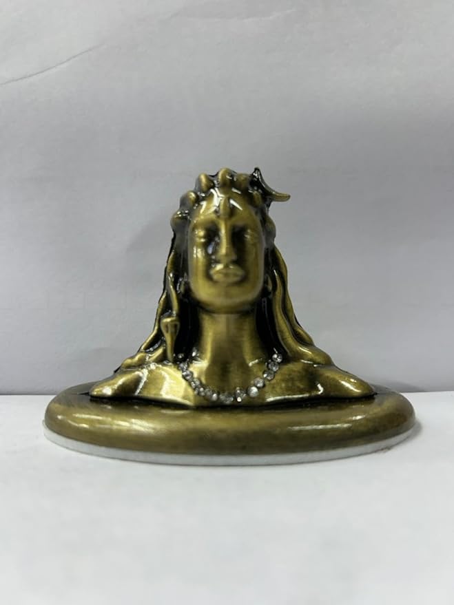 CARSUPPLYCO Handcrafted Adiyogi Shiva Idol for Car Dashboard – Handcrafted Metal Finish with Diamond Accent | Bronze Look (3.5 Inch) (Antique Gold)