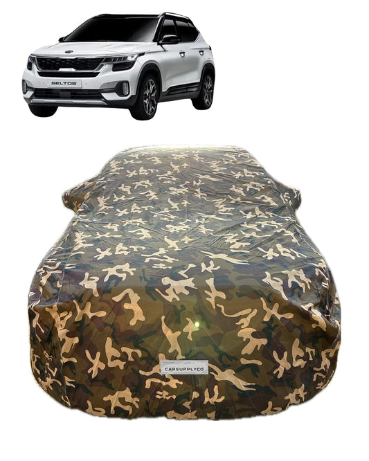 CARSUPPLYCO 100% Waterproof Car Cover for Kia Seltos Camo Design | Triple-Stitched, UV & Dust Protection, Mirror Pockets | All-Weather Outdoor Vehicle Cover