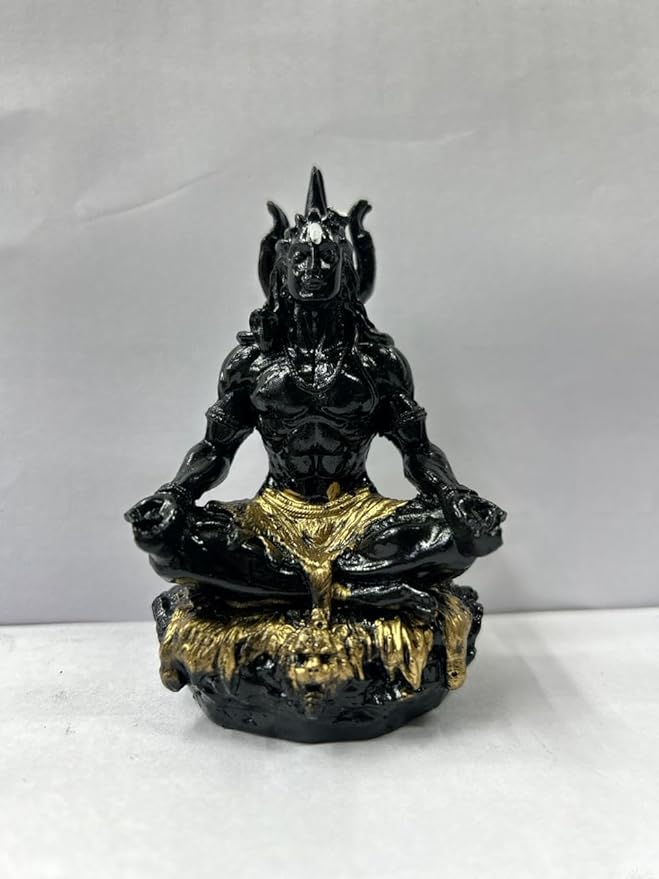 CARSUPPLYCO Adiyogi Idol with Trishool (Black & Golden) | Handcrafted Stone Shiva Statue for Car Dashboard, Home & Office Decor | Meditation Figurine