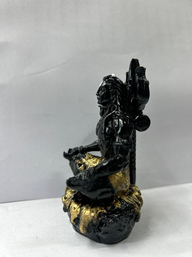 CARSUPPLYCO Adiyogi Idol with Trishool (Black & Golden) | Handcrafted Stone Shiva Statue for Car Dashboard, Home & Office Decor | Meditation Figurine