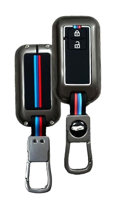 CARSUPPLYCO Premium Metal Key Cover for Maruti Suzuki Baleno, Swift, Brezza, Ertiga, Dzire & More | 2-Button Smart Flip Key Case – Black | Full Protection, Stylish & Durable Design