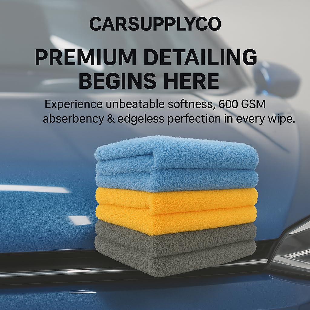CARSUPPLYCO Ultra Soft Edgeless Microfibre Cleaning Cloth for Car & Bike Detailing – 16"x24" Premuim Super Absorbent Towel for Drying, Polishing & Dusting – Pack of 2
