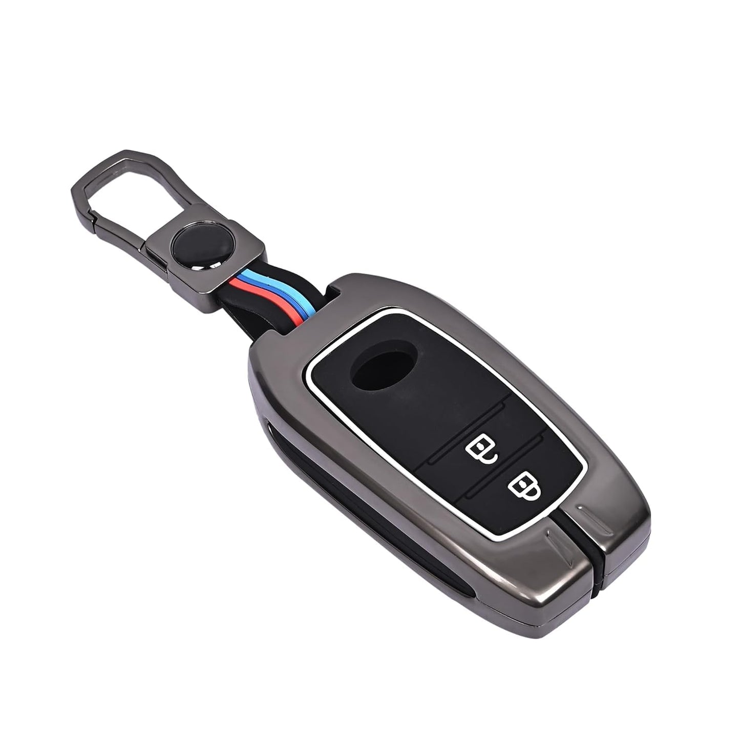 CARSUPPLYCO Metal Key Cover Compatible with Toyota Innova Crysta, Hilux, Invicto – 2 Button Smart Key Only (Black)