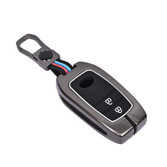 CARSUPPLYCO Metal Key Cover Compatible with Toyota Innova Crysta, Hilux, Invicto – 2 Button Smart Key Only (Black)