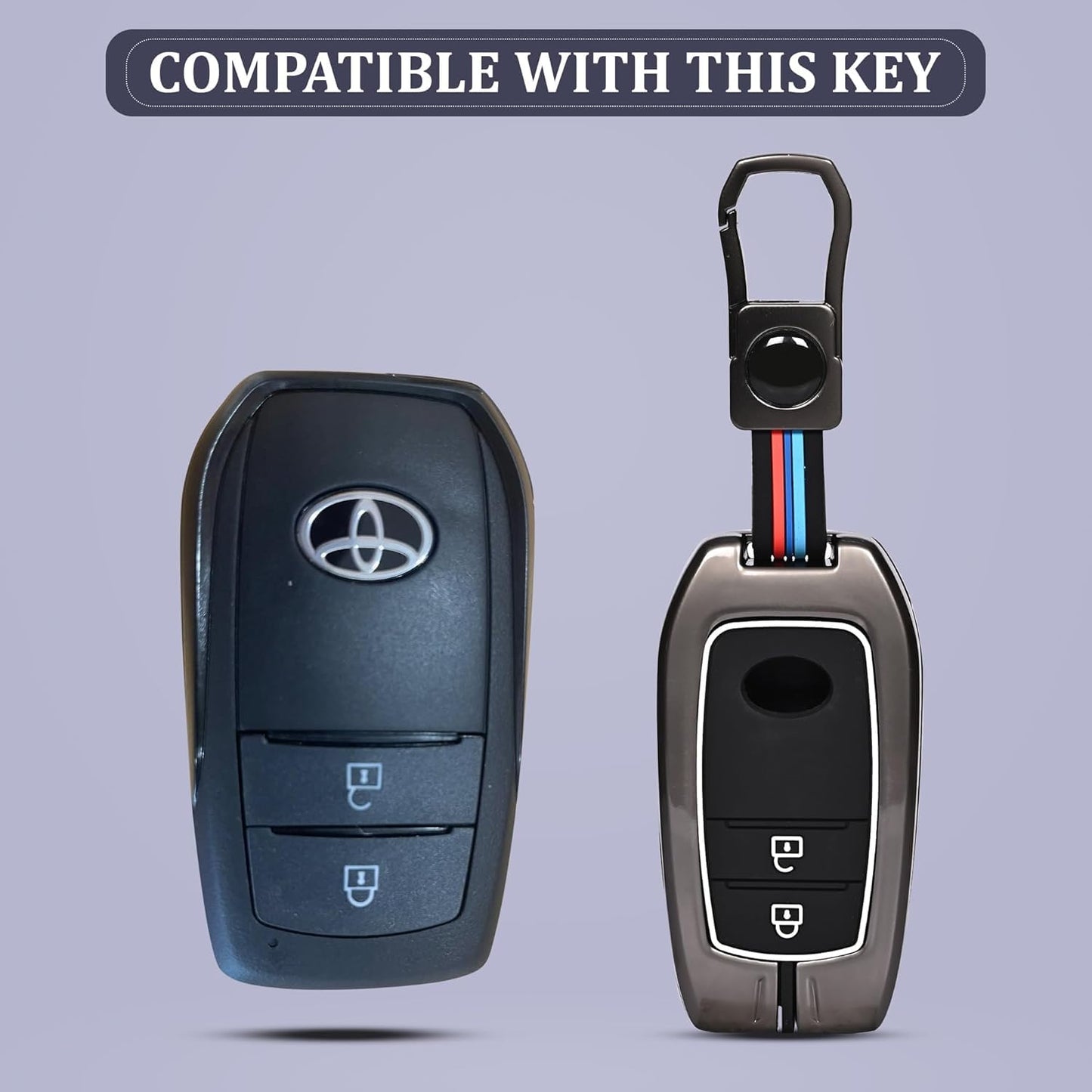 CARSUPPLYCO Metal Key Cover Compatible with Toyota Innova Crysta, Hilux, Invicto – 2 Button Smart Key Only (Black)