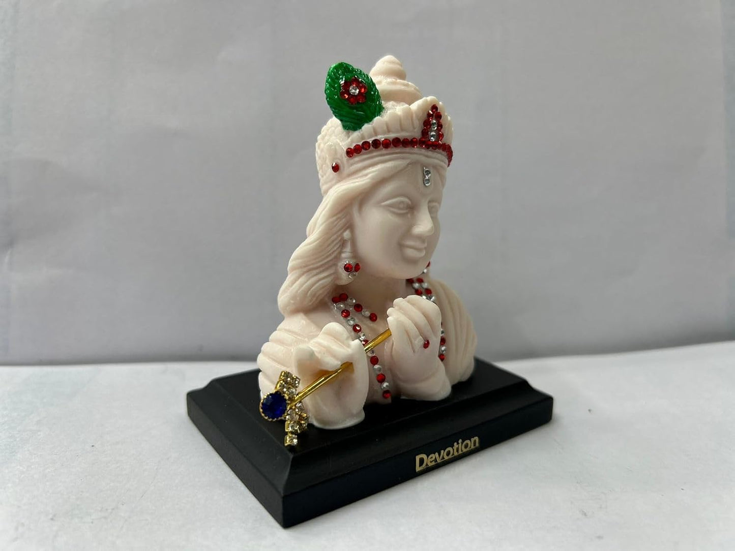 CARSUPPLYCO Devotion Series Lord Krishna Idol for Car Dashboard | White Polyresin Murti with Peacock Feather and Flute | Spiritual Gift & Home Décor